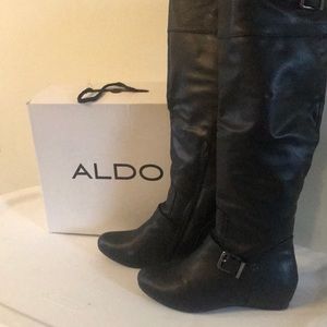 Aldo 8.5 Tasha black knee high wedge boots